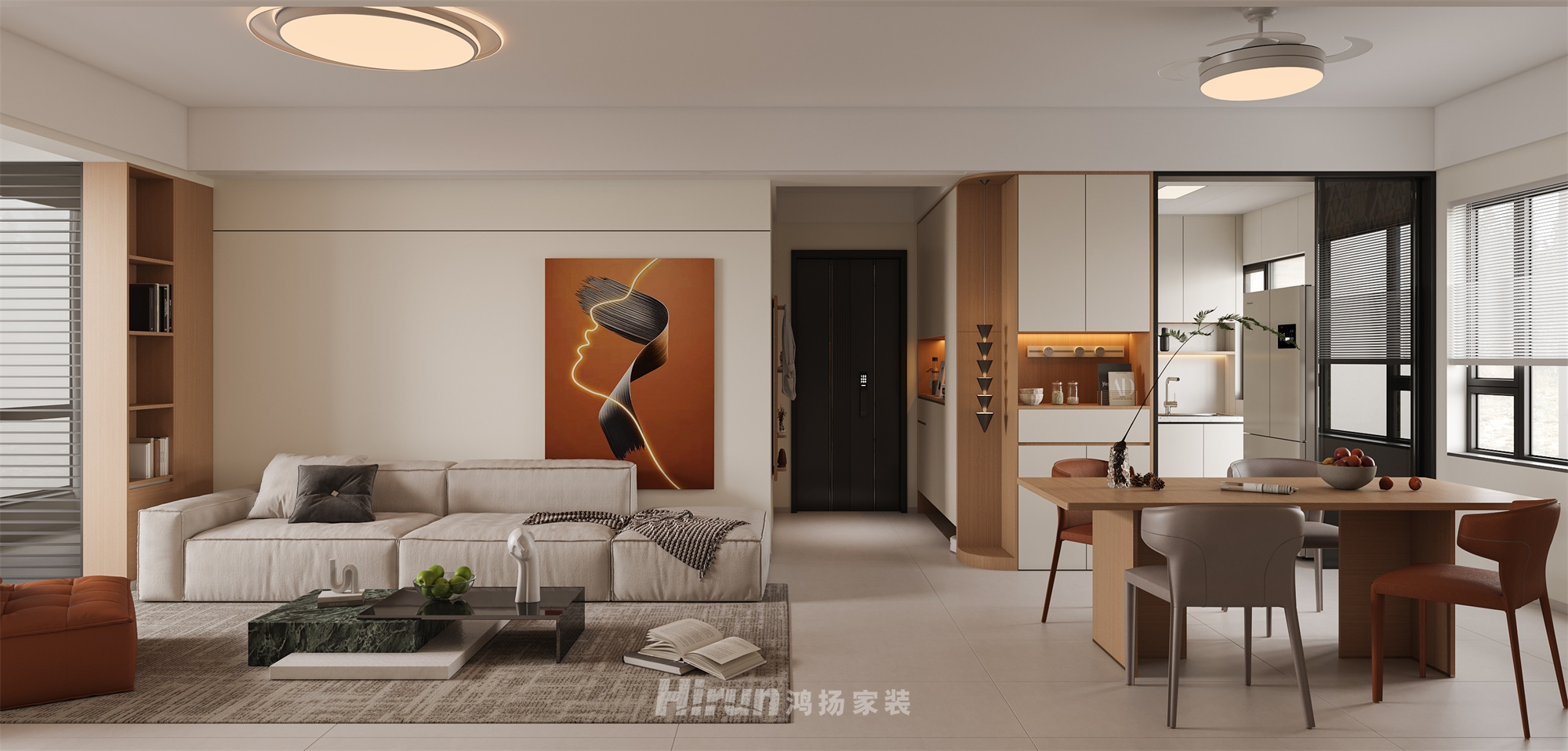 恒大中央廣場123㎡北歐之光四居室 裝修案例效果圖-2