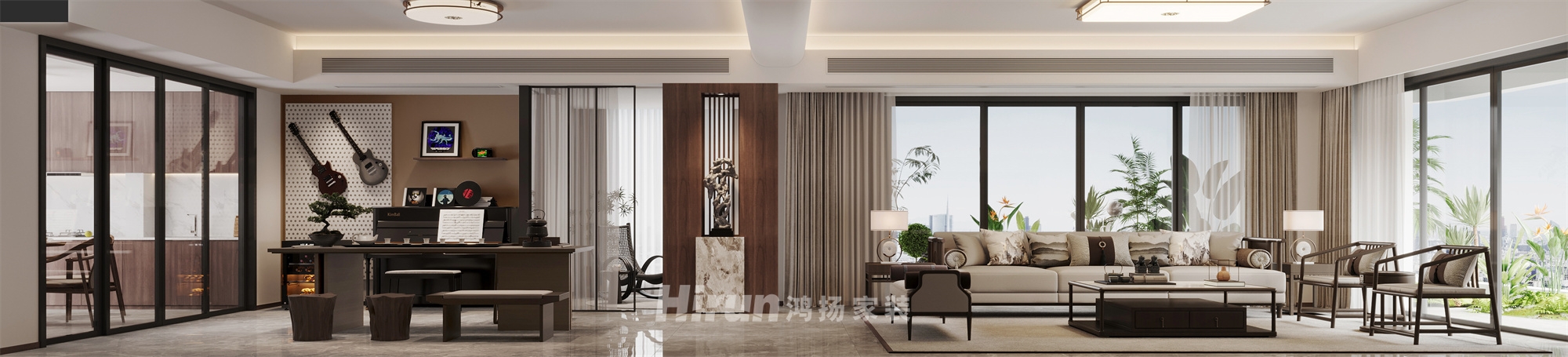 匯景甲三號院180㎡意境東方四居室 裝修案例效果圖-3