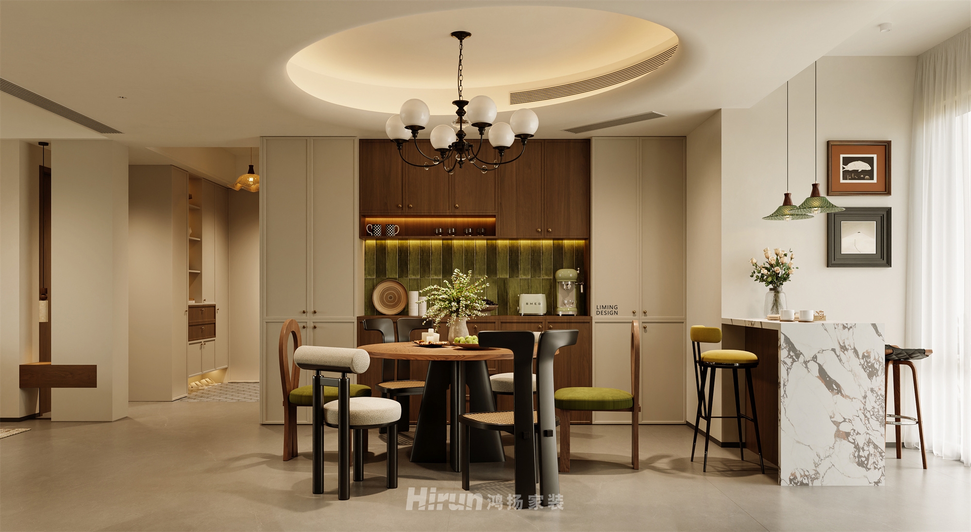 湘府和園200㎡復古風潮大平層 裝修案例效果圖-2