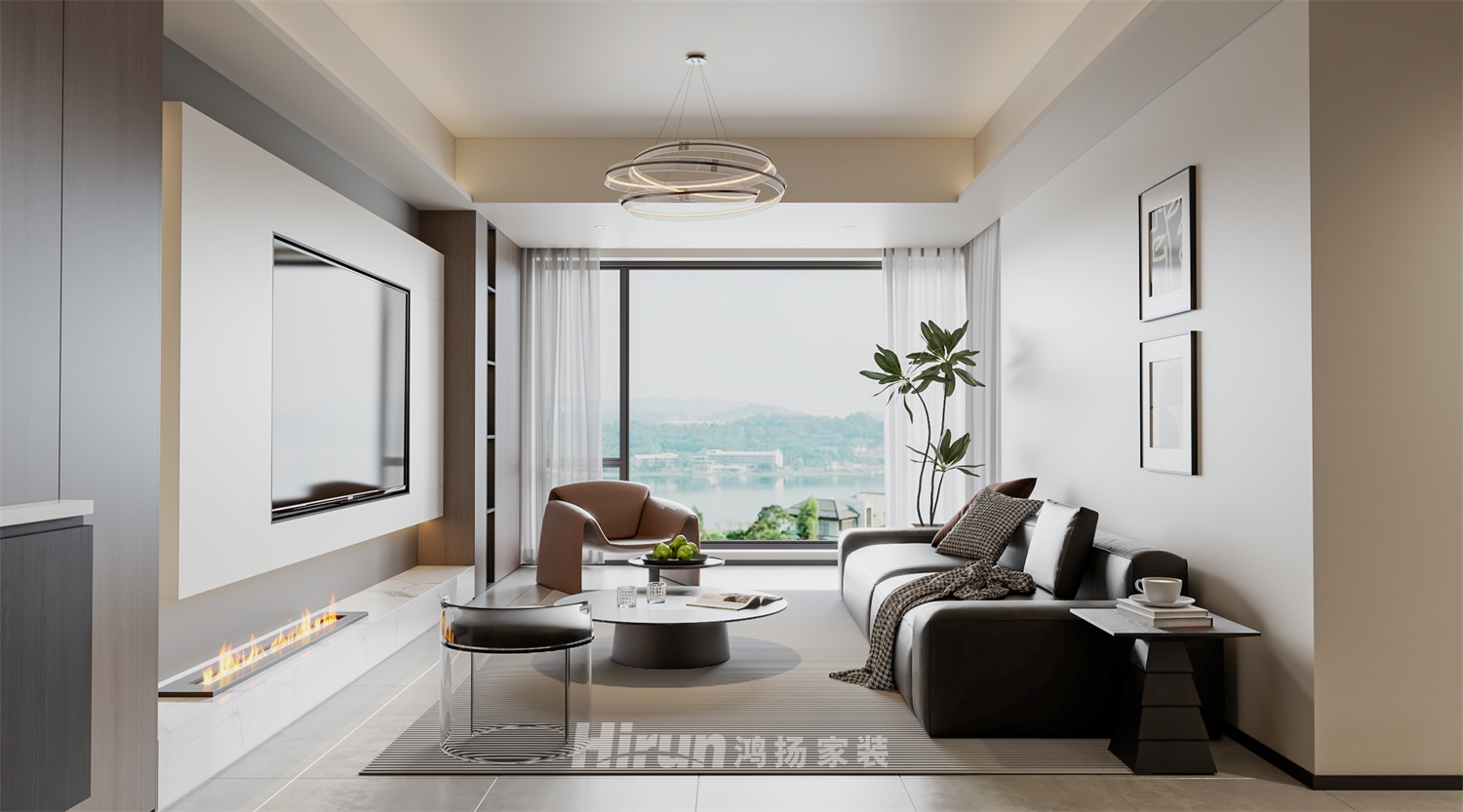 璞悅灣110㎡雅致現代四居室 裝修案例效果圖-1