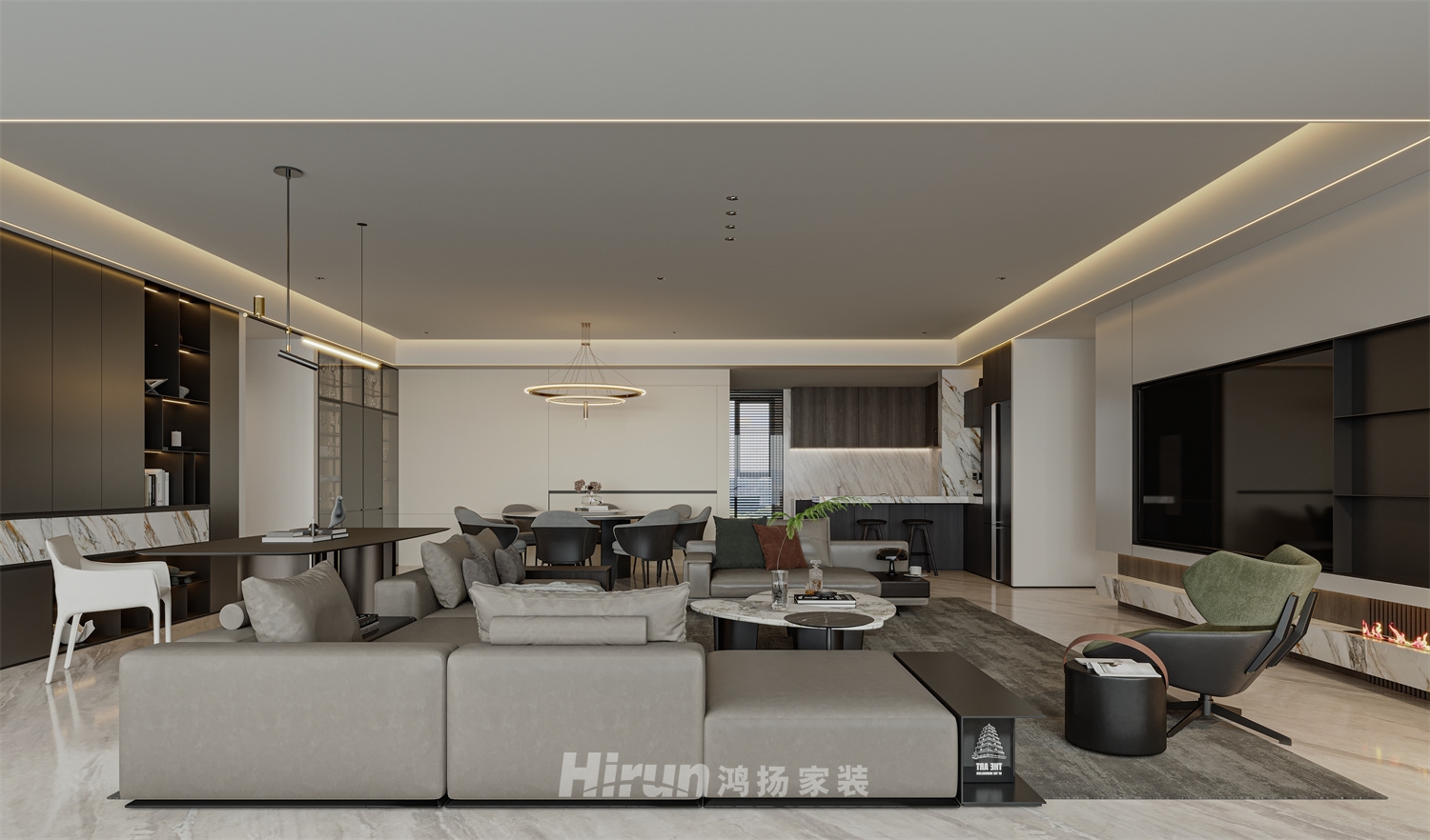 旭輝鉑悅湘江180㎡雅致現代三居室 裝修案例效果圖-2