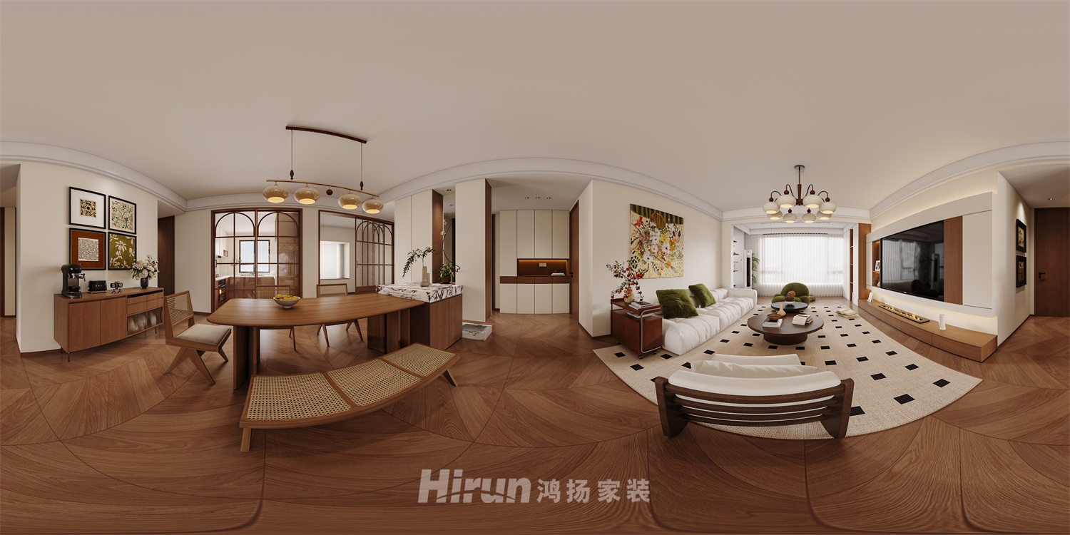 越秀棲山悅府120㎡復(fù)古風(fēng)潮四居室 裝修案例效果圖-7