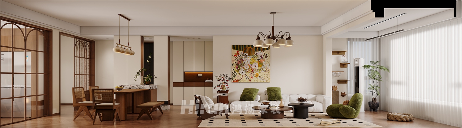 越秀棲山悅府120㎡復(fù)古風(fēng)潮四居室 裝修案例效果圖-5