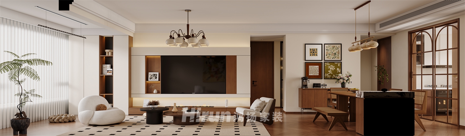 越秀棲山悅府120㎡復(fù)古風(fēng)潮四居室 裝修案例效果圖-8