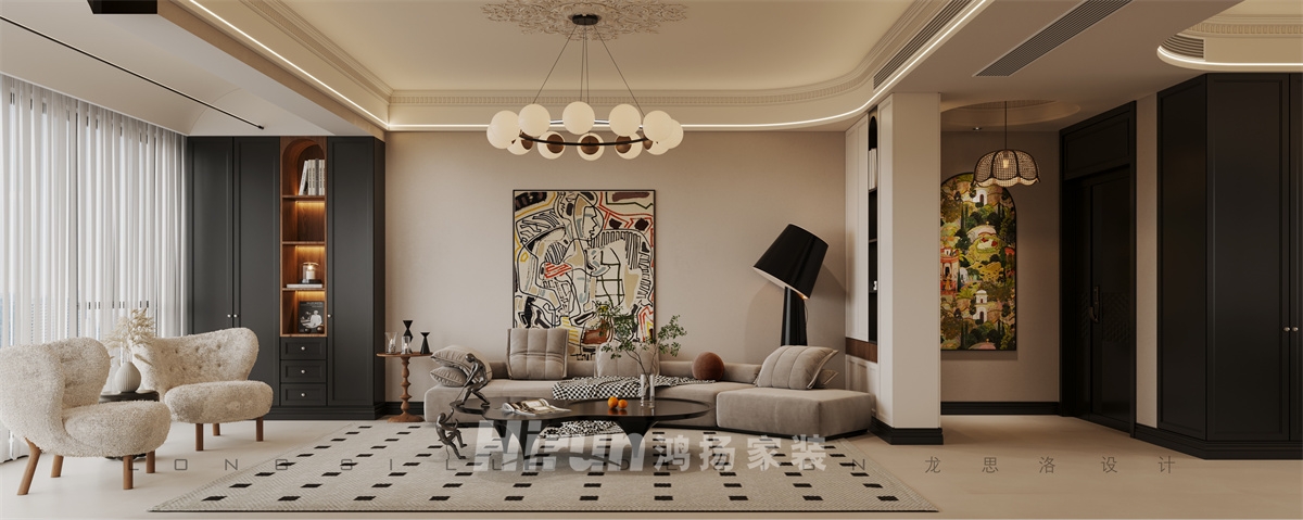 頤和佳園160㎡復(fù)古風(fēng)潮四居室 裝修案例效果圖-2