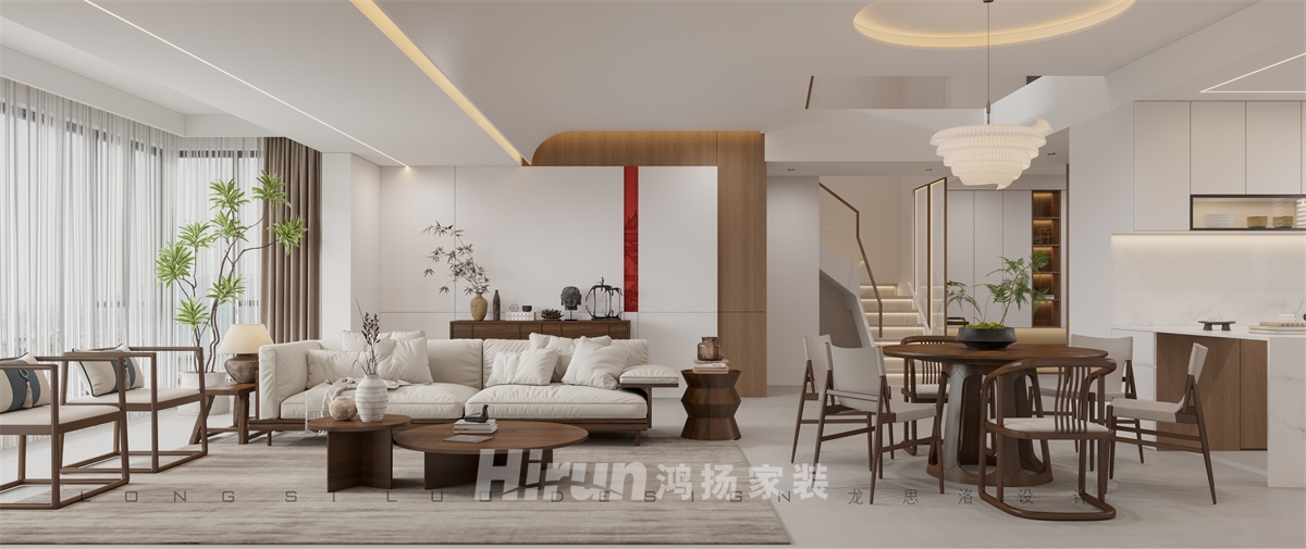 三一云湖200㎡意境東方疊墅 裝修案例效果圖-1