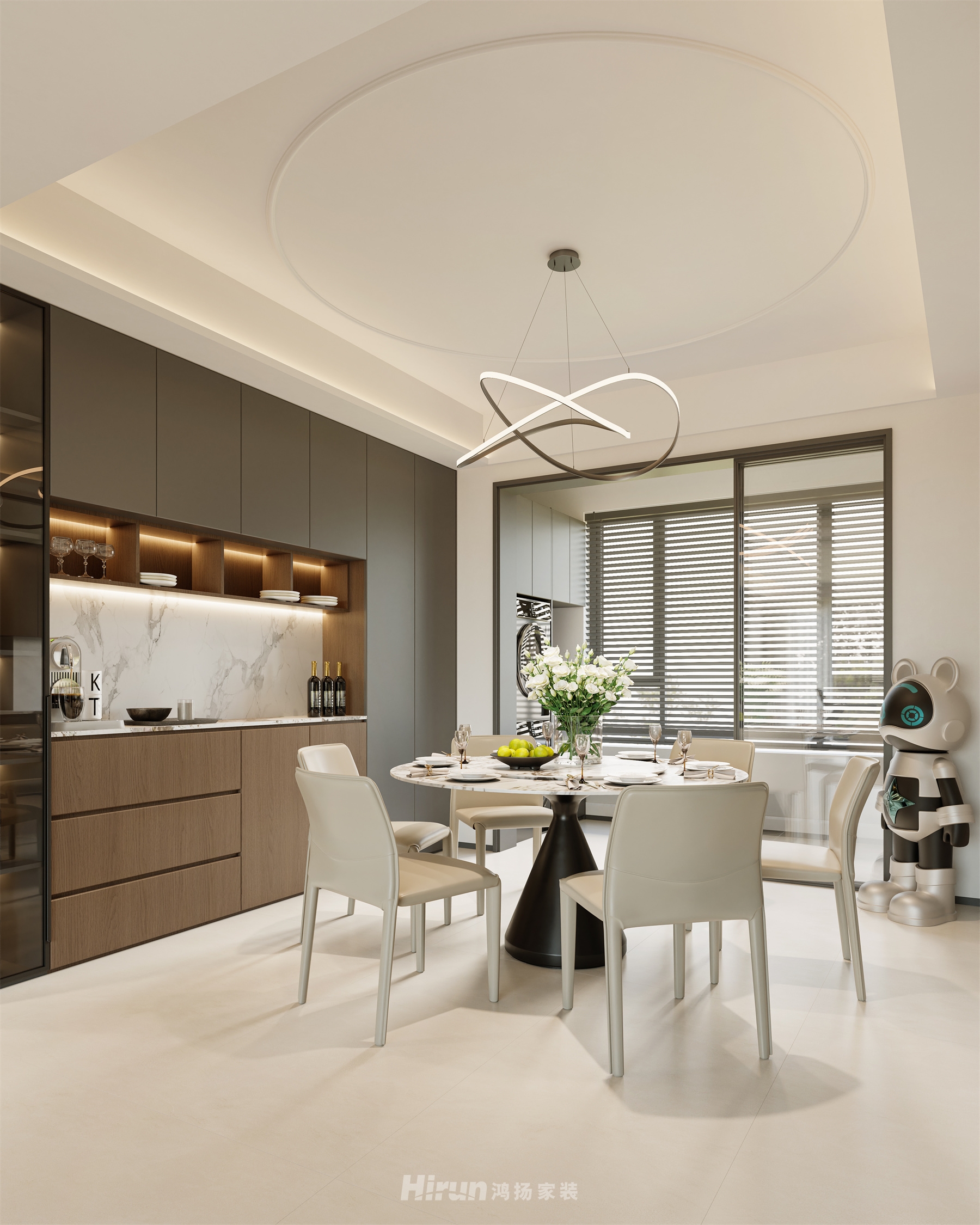 玖洲觀瀾180㎡雅致現代五居室 裝修案例效果圖-9