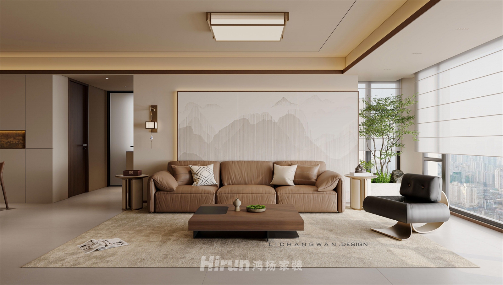 八方小區140㎡寫意木構四居室 裝修案例效果圖-3
