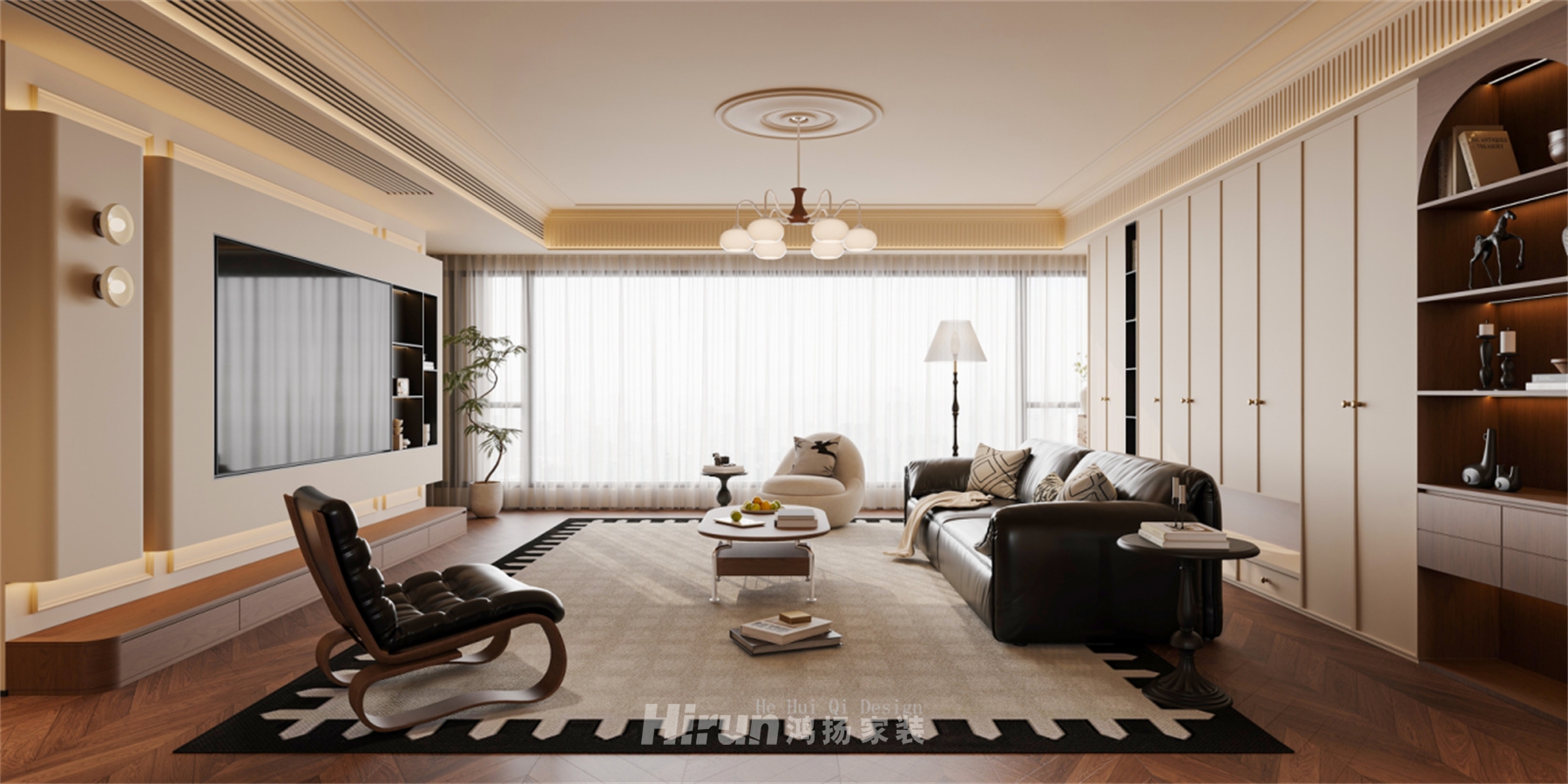 云河頌100㎡復古風潮四居室 裝修案例效果圖-4