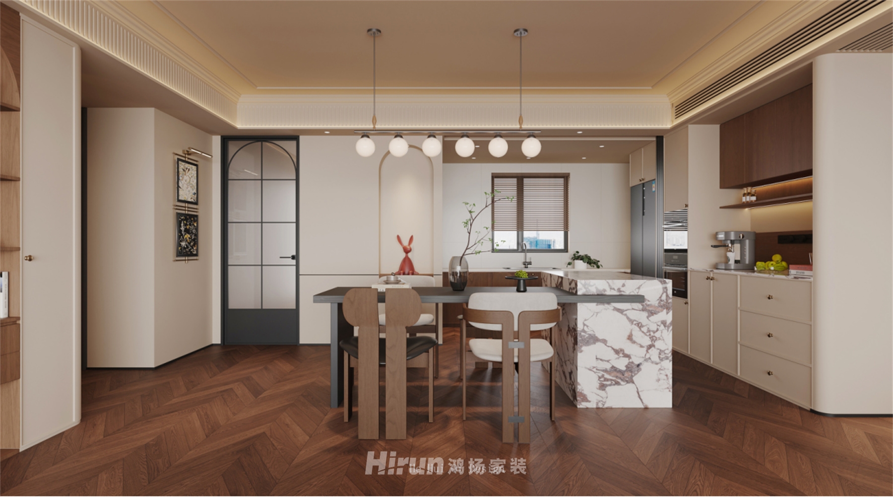 云河頌100㎡復古風潮四居室 裝修案例效果圖-3