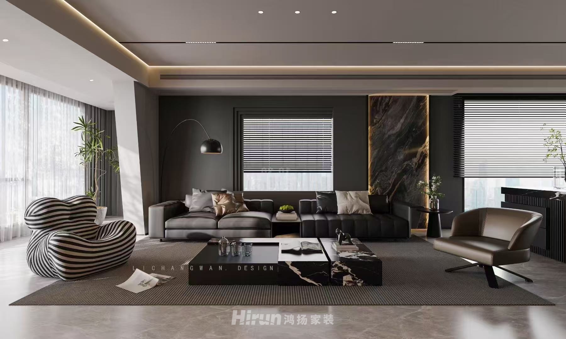 長(zhǎng)房國(guó)際廣場(chǎng)219㎡雅致現(xiàn)代大平層 裝修案例效果圖-2