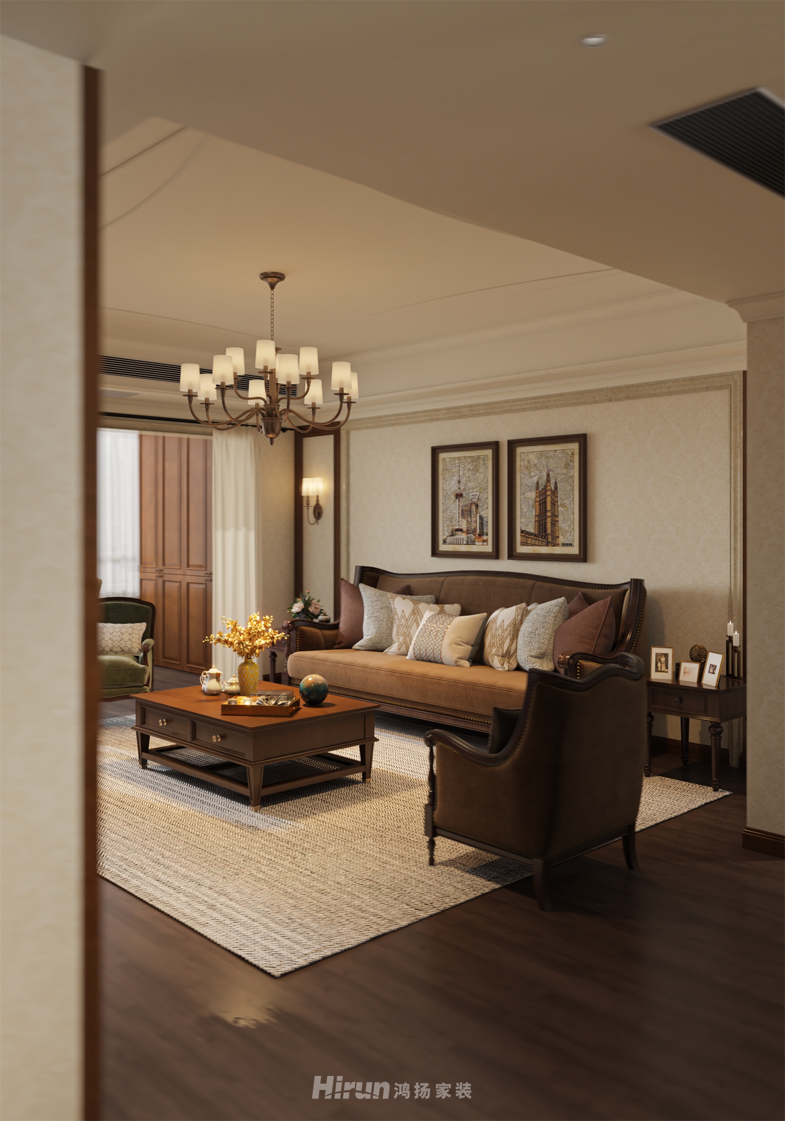 中聯(lián)啟程花園220㎡歐美香頌大平層 裝修案例效果圖-9