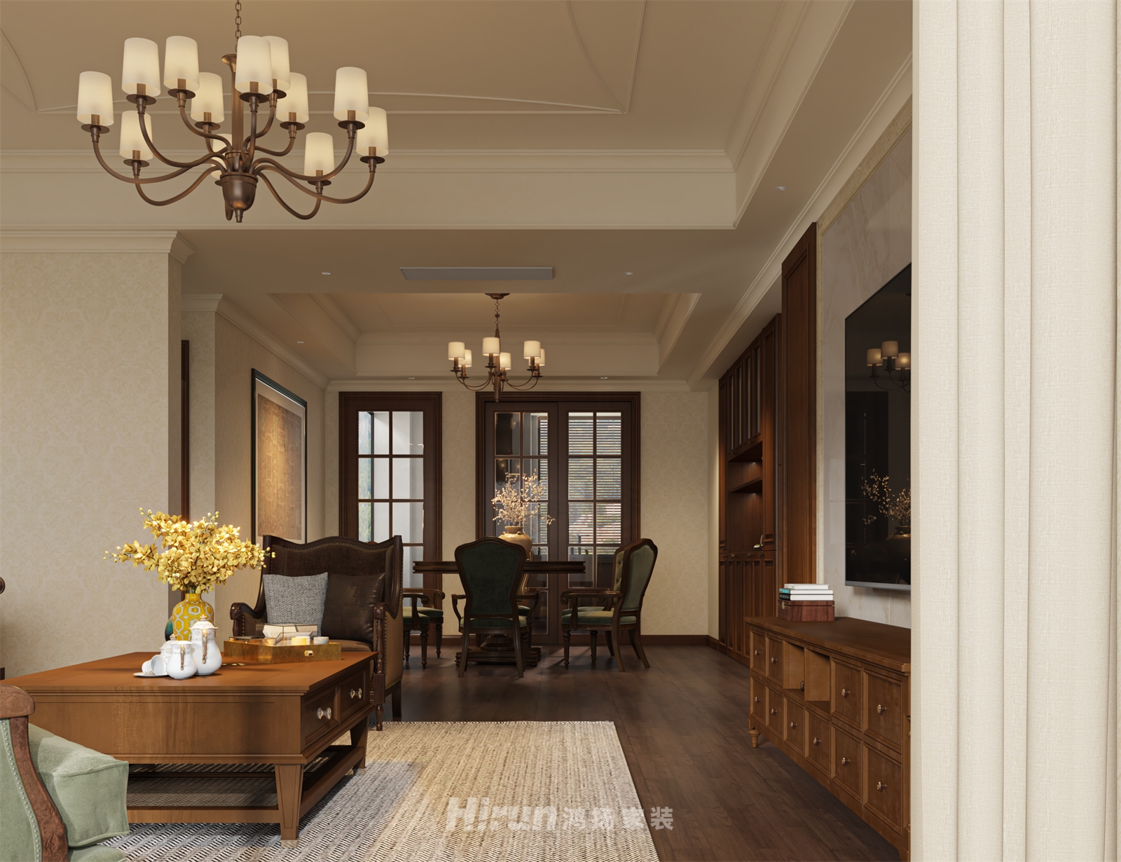 中聯(lián)啟程花園220㎡歐美香頌大平層 裝修案例效果圖-8