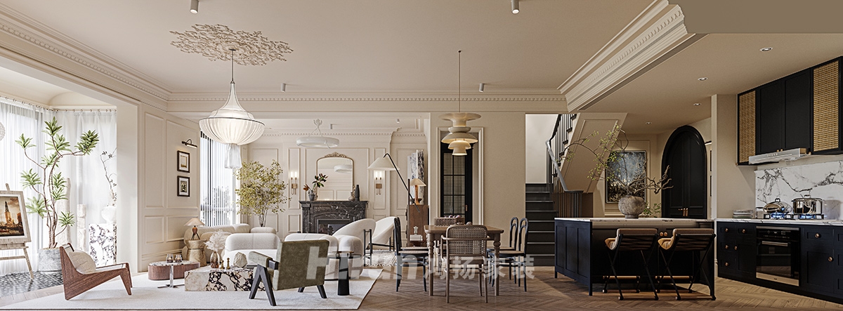 卓越千山里220㎡復(fù)古風(fēng)潮復(fù)式 裝修案例效果圖-1