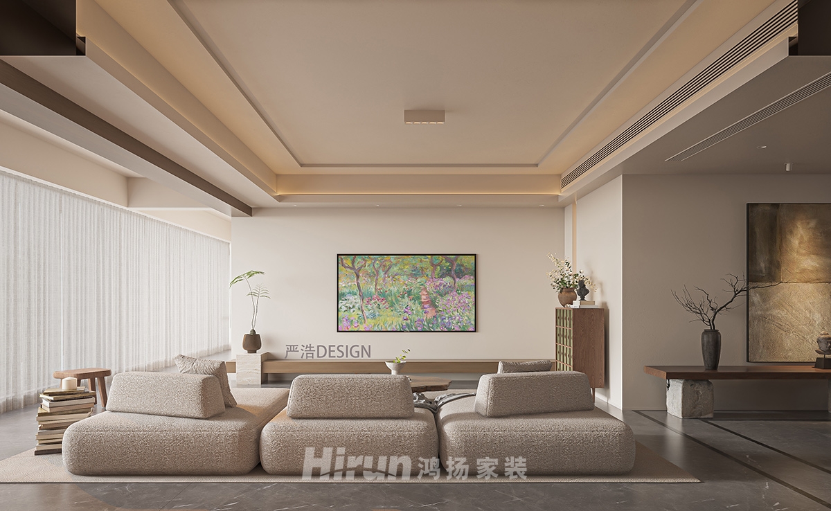 時代汀蘭190㎡意境東方四居室 裝修案例效果圖-1