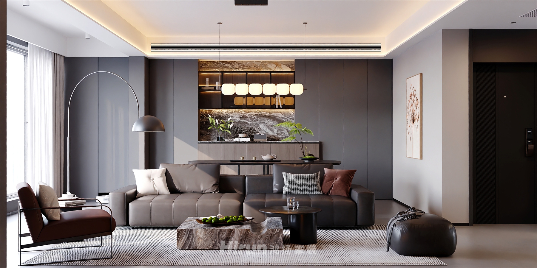 綠地香樹花城130㎡雅致現(xiàn)代四居室 裝修案例效果圖-2