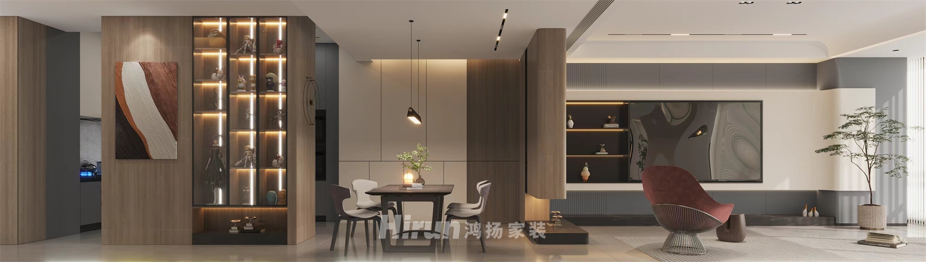 梅溪湖紫闕臺(tái)298㎡雅致現(xiàn)代大平層 裝修案例效果圖-1