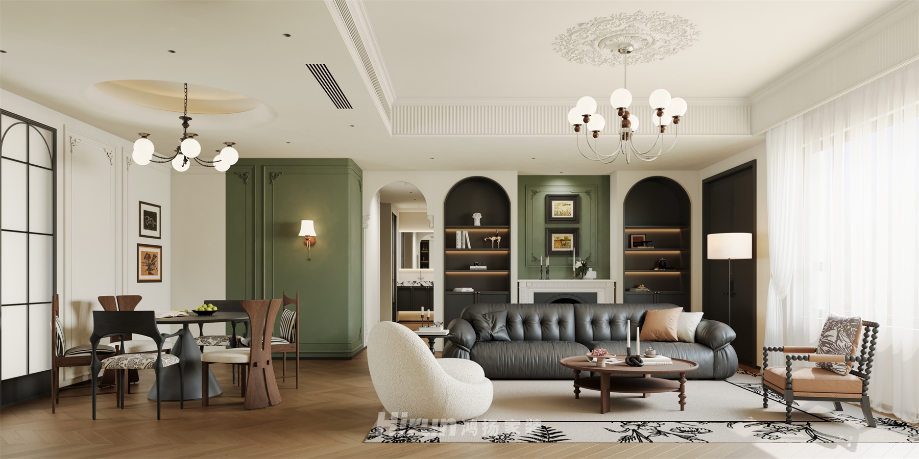  御湖印192㎡復古風潮復式 裝修案例效果圖-1