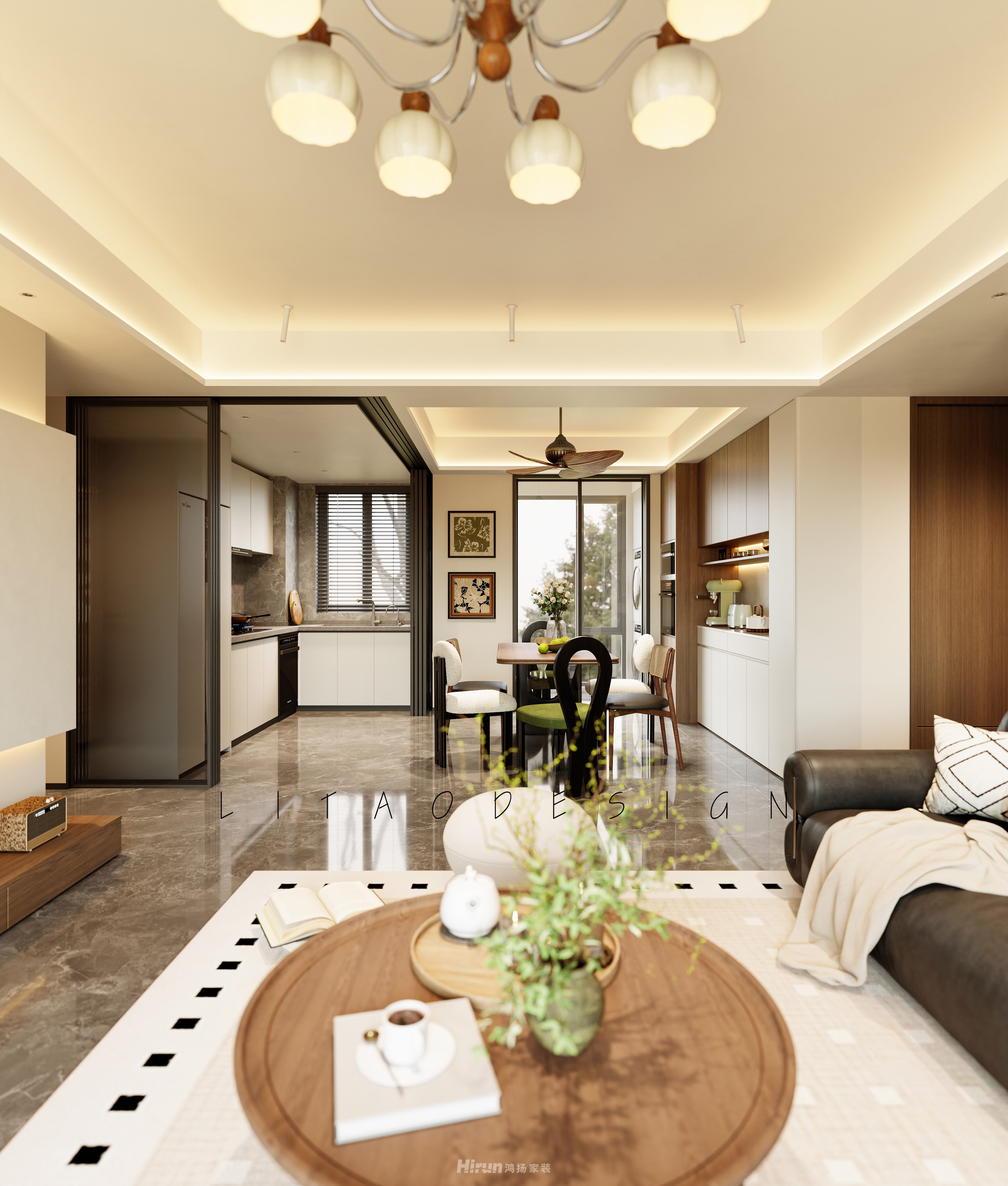 美的云璟136㎡復(fù)古風(fēng)潮四居室 裝修案例效果圖-3