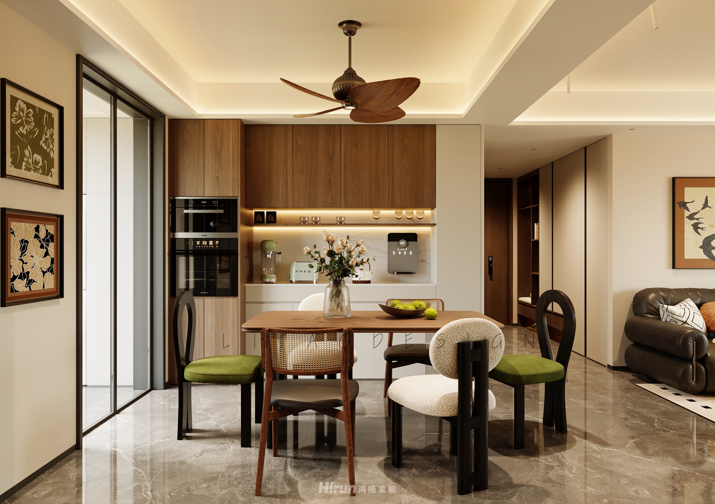 美的云璟136㎡復(fù)古風(fēng)潮四居室 裝修案例效果圖-6