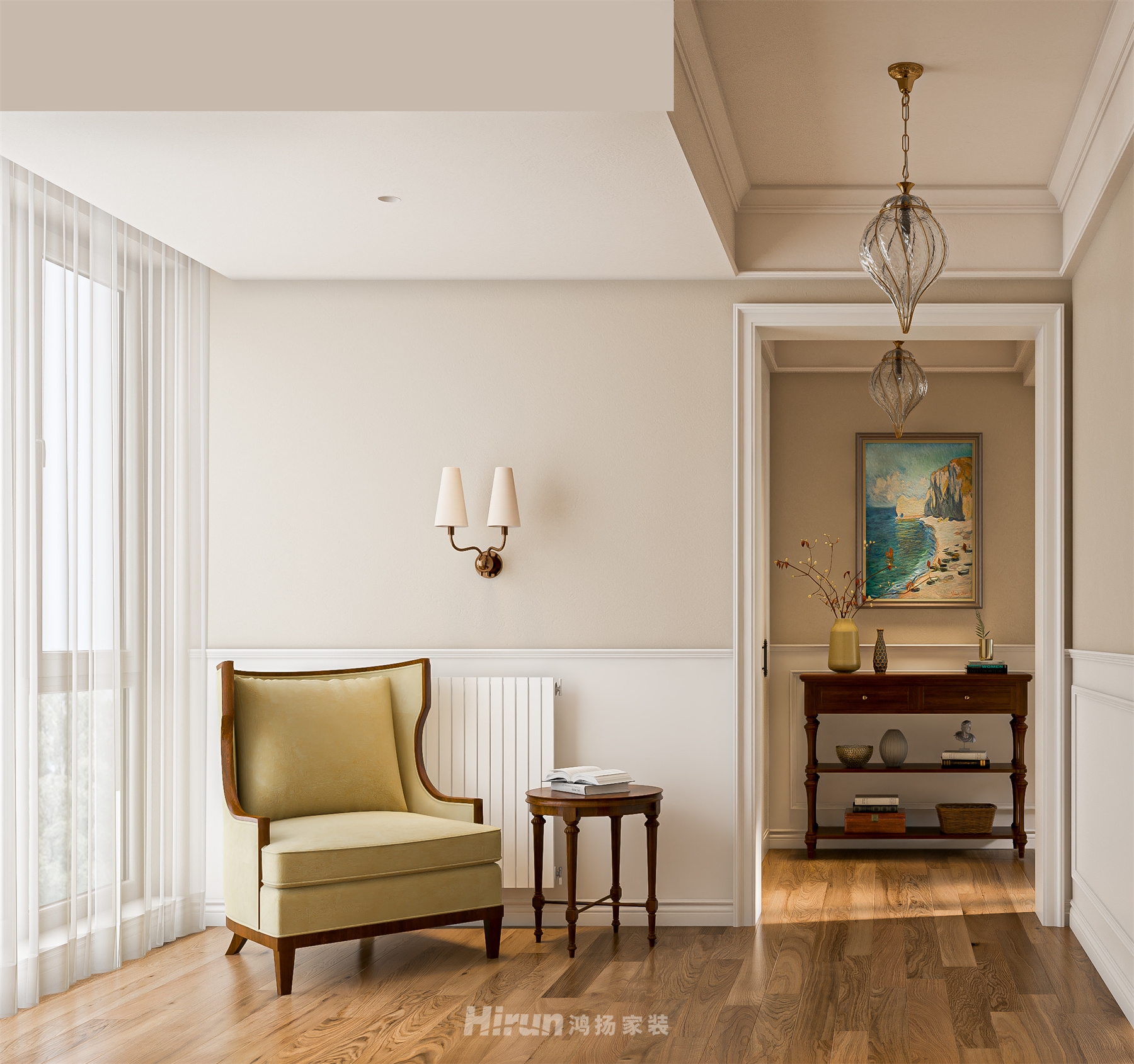 藏瓏湖上國際花園140㎡歐式田園四居室 裝修案例效果圖-3