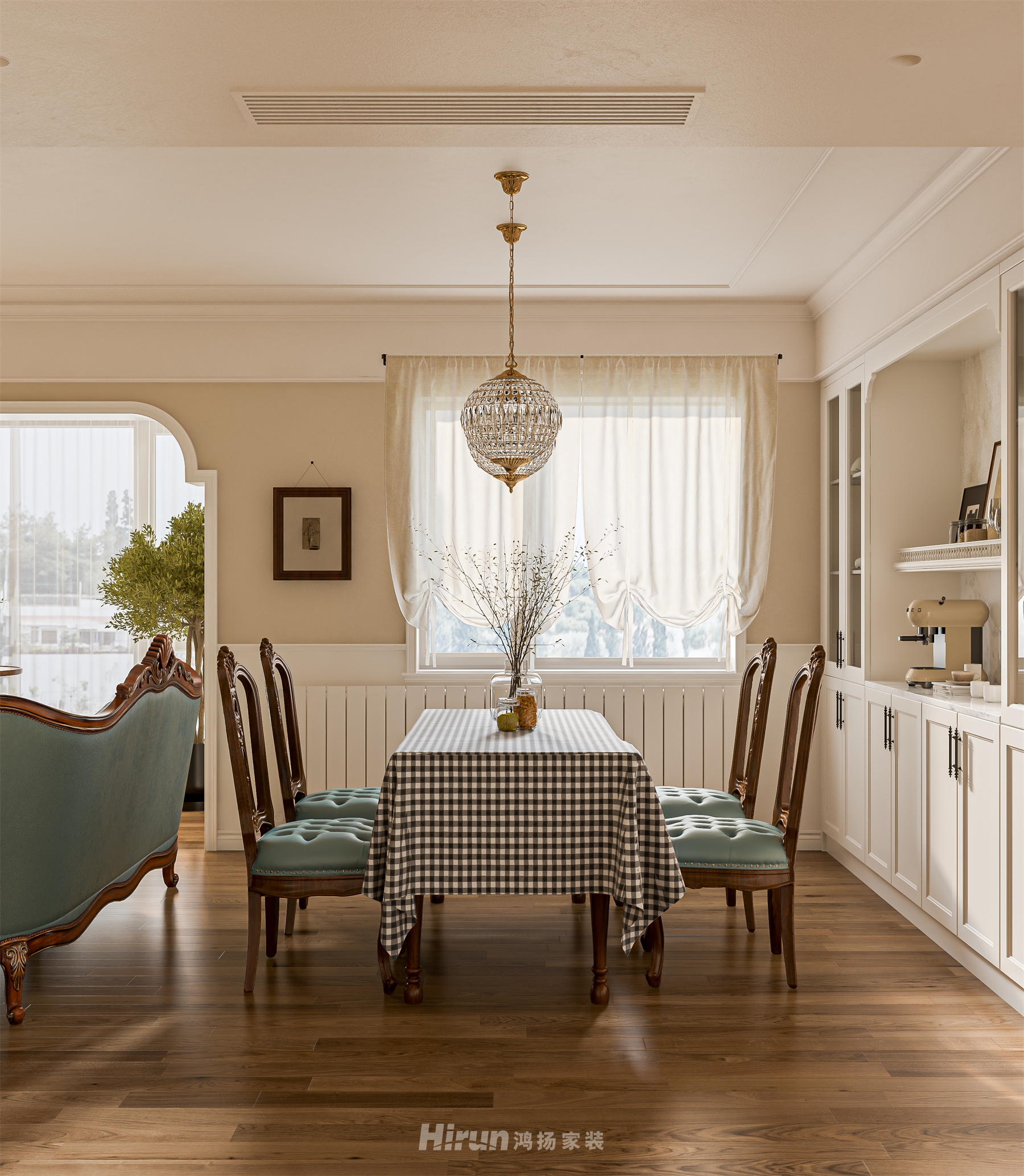 藏瓏湖上國際花園140㎡歐式田園四居室 裝修案例效果圖-7