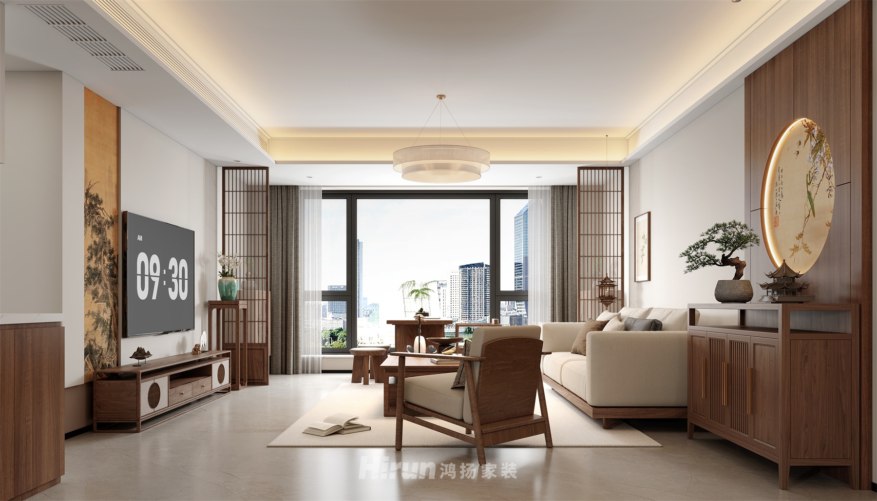 森林公園130㎡復合寫意四居室 裝修案例效果圖-3