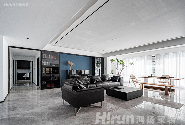 長沙裝修公司哪家好？鴻揚家裝190㎡雅致灰調(diào)，冷酷黑+溫潤木配色效果圖