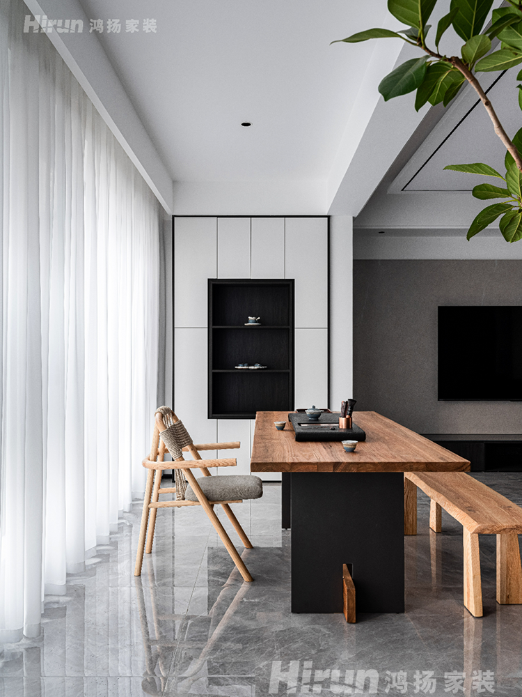 長沙裝修公司哪家好？鴻揚家裝190㎡雅致灰調(diào)，冷酷黑+溫潤木配色效果圖