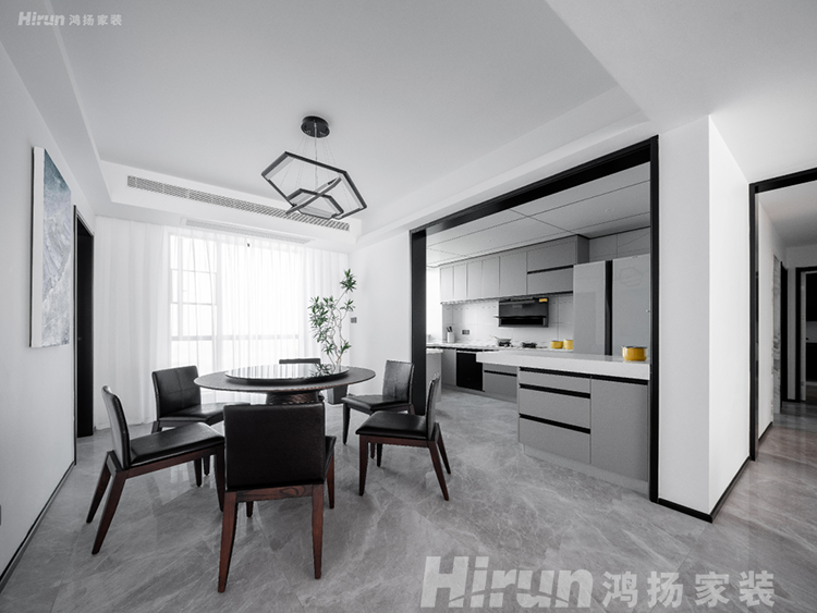 長沙裝修公司哪家好？鴻揚家裝190㎡雅致灰調(diào)，冷酷黑+溫潤木配色效果圖